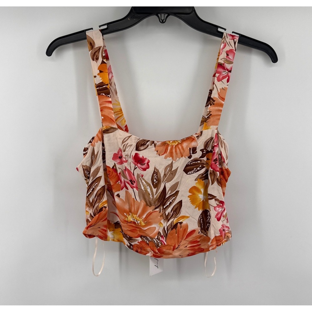 Petal + Pup Floral Crop Top Orange Pink Square Neck Rayon Tank Size US 2